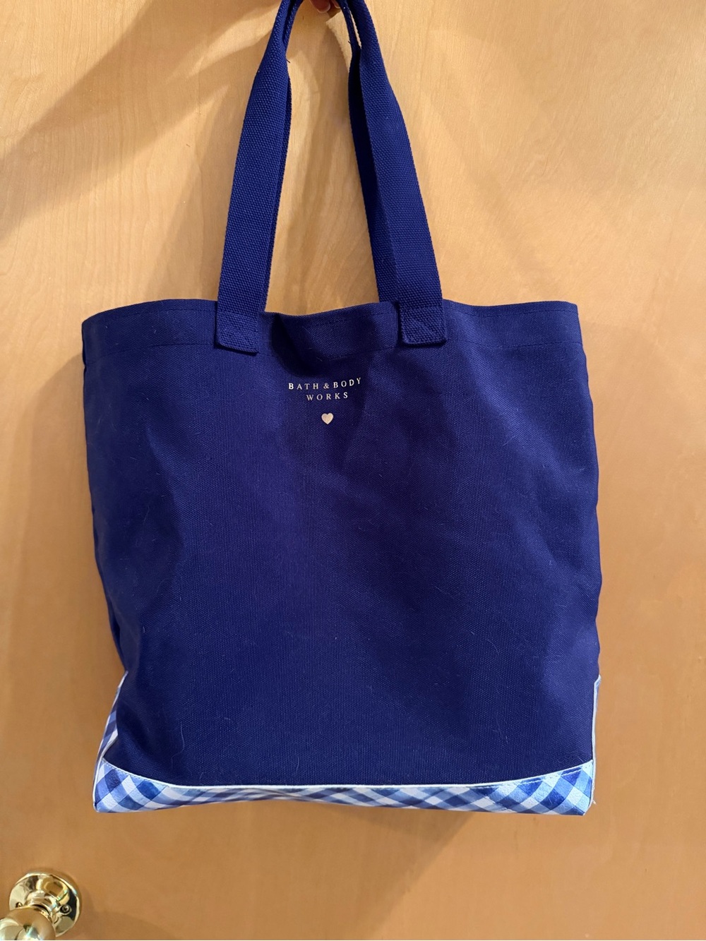 Bath & Body Works Deep Blue Canvas Tote with Gingham Trim